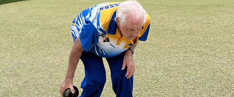 Coastal Waters resident Doug playing bowls at 95