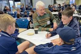 Westhaven resident John with his digital life story students Westhaven resident John with his digital life story students