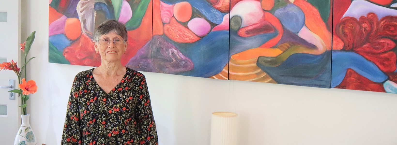 Frances leads fellow residents in art class.  Frances leads fellow residents in art class.