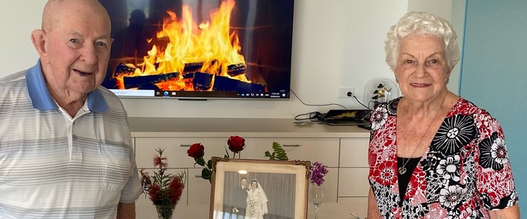 Celebrating their wedding anniversary together  Celebrating their wedding anniversary together