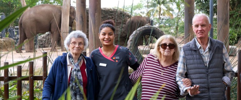 Nursing assistant Samjana supported Pemulwuy residents during their visits to Taronga Zoo where they saw many animals including elephants and (inset) Sumatran tigers. Nursing assistant Samjana supported Pemulwuy residents during their visits to Taronga Zoo where they saw many animals including elephants and (inset) Sumatran tigers.
