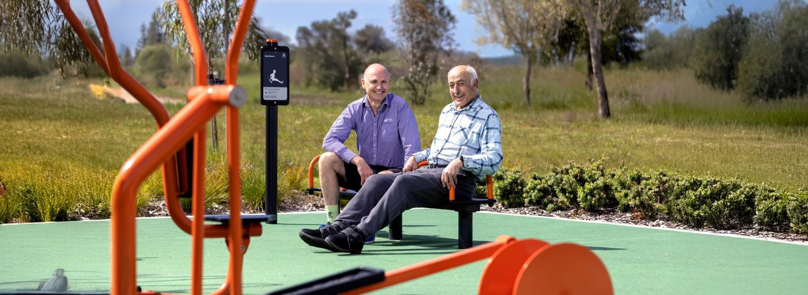 Client Steven enjoys his weekly outdoor physio sessions with Gary. Client Steven enjoys his weekly outdoor physio sessions with Gary.