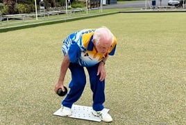 Coastal Waters resident Doug Logan playing bowls at 95 Coastal Waters resident Doug Logan playing bowls at 95